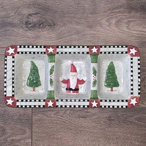 Macy’s Marketplace Christmas Serving Tray Santa Pine Trees